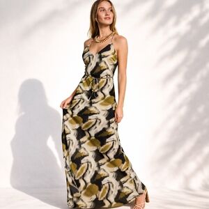 NWT 12th Tribe Solma Olive Abstract Maxi Dress Coastal Italy Vacation Wedding Xl